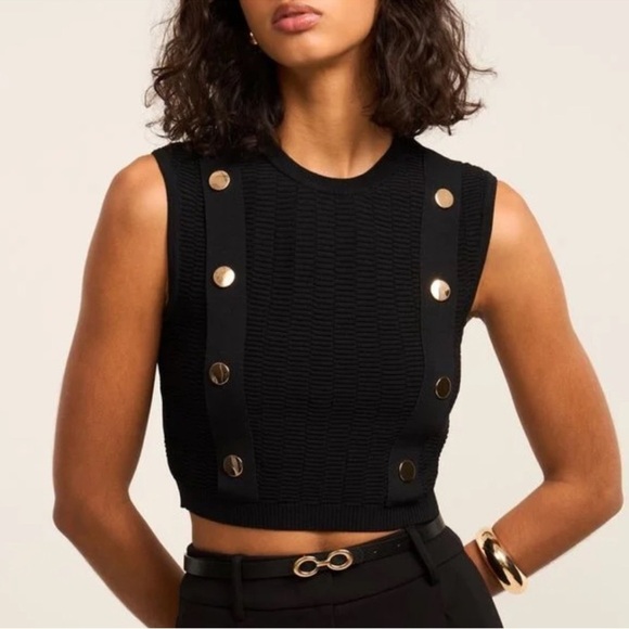 ZARA Tops - NEW ZARA S Black Sleeveless Crop Top Knit Vest Gold Button Accents Small NWT
